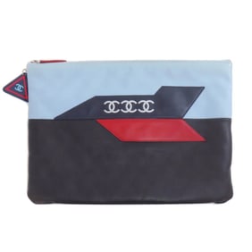 CHANEL Coco Mark Two-Tone Clutch Bag Leather Women's