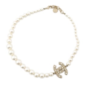 Chanel Coco Mark Necklace, Faux Pearl, Metal, Rhinestone, 100th Anniversary, F24, V, A64757, CHANEL