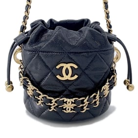 Chanel Chain Shoulder Bag, Matelasse Coco Mark Bucket Caviar Skin, AP3022, Black