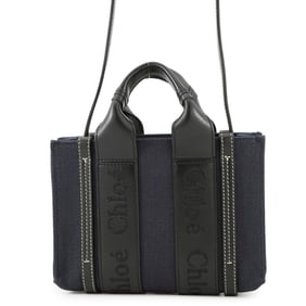 Chloé Chloe Woody Tote Mini Canvas and Leather Handbag CHC23UP237 2-Way Black