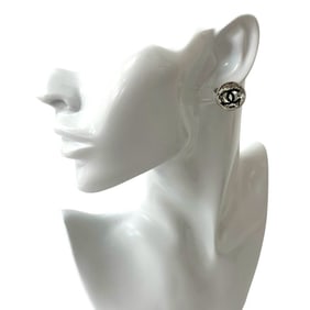 A18B CHANEL Coco Mark Crystal Rhinestone Earrings and Ear Cuffs in Silver Black (64680)