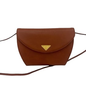 Yves Saint Laurent Vintage YSL Logo Hardware Leather Shoulder Bag Pochette Brown 33073