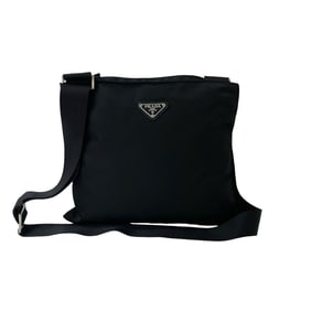 PRADA Prada triangle logo plate hardware Tessuto nylon shoulder bag/pouch/sacoche in black 55316