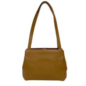 Seal No. 5 CHANEL Coco Mark Caviar Leather Clasp Closure Semi-Shoulder Bag Tote Beige 30252