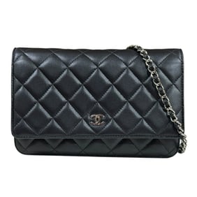 CHANEL Matelasse Shoulder Bag in Lambskin (A33814) Black, Women's, with Chain Wallet