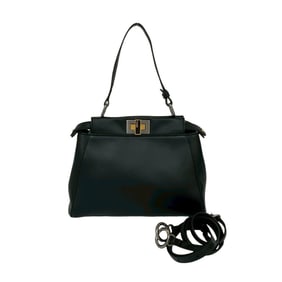 FENDI Mini Peekaboo Leather 2-Way Handbag, Boston Bag, Shoulder Black 38379