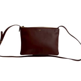CELINE Trio Small Leather Mini Shoulder Bag/Pochette/Sacoche in Bordeaux 91831