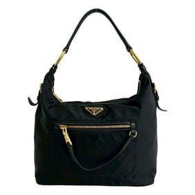 PRADA Prada Triangle Logo Metal Hardware Nylon Leather Semi-Shoulder Bag Handbag Mini Tote Black