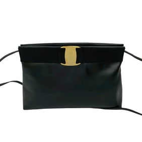 Salvatore Ferragamo Vintage Vara Leather Shoulder Bag with Hardware, Black, 57268