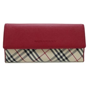 Burberry compact wallet, folding long women's tri-fold leather, red