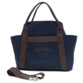Hermes Hermès Sac de Pansage Hand Shoulder Bag, Canvas, Navy, B Stamp