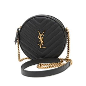 Black Gold Saint Laurent Paris Vinyl Chain Shoulder Bag in Black with Gold Hardware 610436