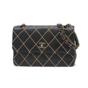 Chanel Matelasse Wild Stitch Chain Shoulder Bag in Black Leather with Silver Hardware