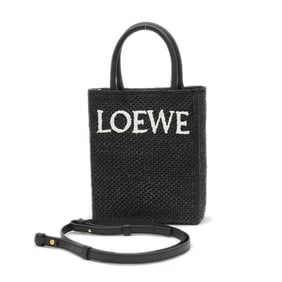 Loewe Standard A5 Shoulder Bag in Raffia and Leather, Black, A563S30X09