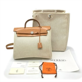 Hermes HERMES Air Bag Ad Backpack Canvas Leather ?F Stamp Natural Women's