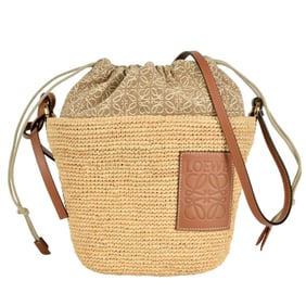 LOEWE Anagram Pochette Bag Shoulder Raffia Calfskin A689C70X08 Natural Basket