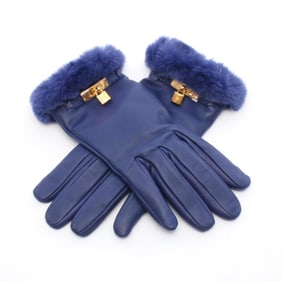 Hermes Hermès Princess Cadena Gloves, Leather and Mink, Women's, Blue