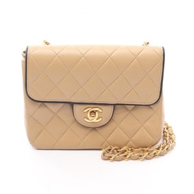 CHANEL Mini Matelasse Shoulder Bag, Lambskin Leather, Women's, Beige and Black