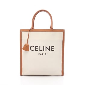 Celine Vertical Cabas Large Tote Bag, Canvas and Leather, Women's, White Brown