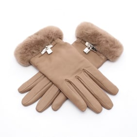 Hermes Hermès Princess Cadena Etoupe Gloves, Leather and Mink, Women's, Brown