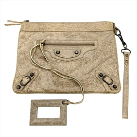 Balenciaga BALENCIAGA City Clutch Second Bag Lambskin 292955 Beige Unisex