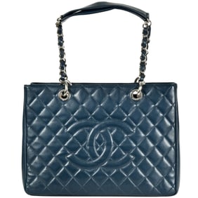 Chanel CHANEL GST Chain Tote Bag Caviar Skin Blue 17 Series Coco Mark
