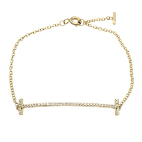 Tiffany & Co. T Smile Medium Bracelet with Diamonds, 18K Yellow Gold, Clear Women's