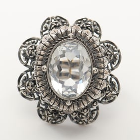 Alexander McQueen rings and jewelry, stainless steel crystal, women's, silver clear.
