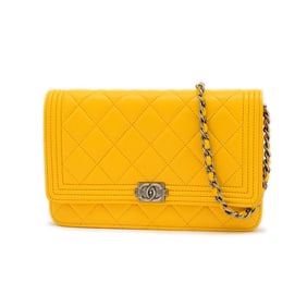 Chanel Boy Chain Wallet Long Lambskin Yellow AP1117