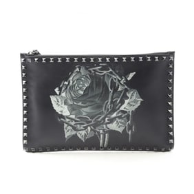 Valentino Rockstud Leather Second Bag/Clutch Bag for Men, Black
