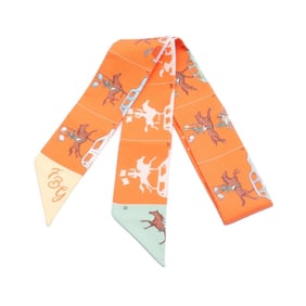 Hermes Hermès PARADE Twilly Silk Scarf for Women in Orange Multicolor