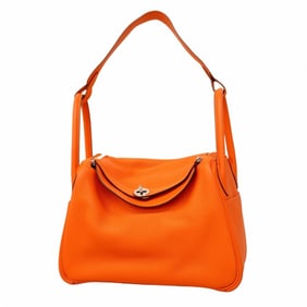 Hermes Hermès Lindy 30 Handbag in Taurillon Clemence Leather with Orange Poppy T Stamp, 2-Way Bag