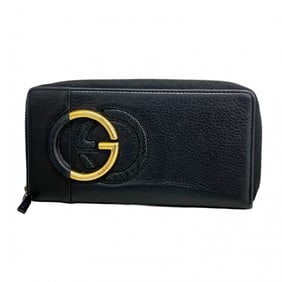 Gucci Interlocking G Long Wallet 309972 Leather Black Women's