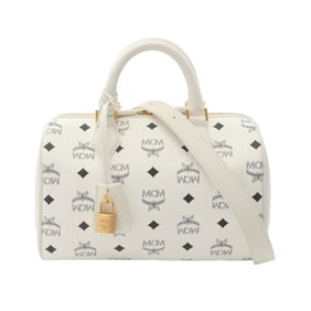 MCM Visetos handbag, coated canvas and leather, women's, white