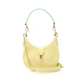 BVLGARI Serpenti Ellipse Handbag, Leather, Women's, Yellow and Green