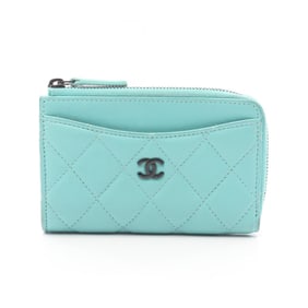 CHANEL Matelasse Fragment Case, Business Card Wallet, Coin Leather, Women's, Blue