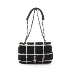 Chanel Coco Mark Shoulder Bag, Mouton, Women's, Black and White