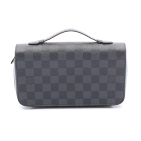 Louis Vuitton Zippy XL Round Long Wallet, Leather, Coated Canvas, Damier Graphite, Men's, Black,