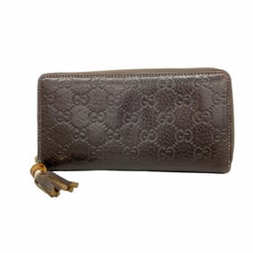 Gucci Bamboo Long Wallet, Guccissima, 307984, Leather, Dark Brown, Champagne, Women's