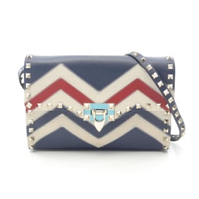 Valentino shoulder bag, leather and canvas, women's, navy, white, red, RW2B0181