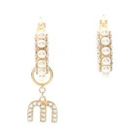 Miu Miu Miu earrings with gold-plated faux pearls and rhinestones. Available in gold, white, clear.