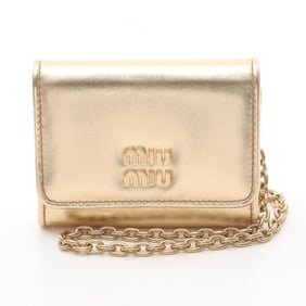 Miu Miu Miu Business Card Case/Card Case, Leather, Women's, Gold, 5MR030
