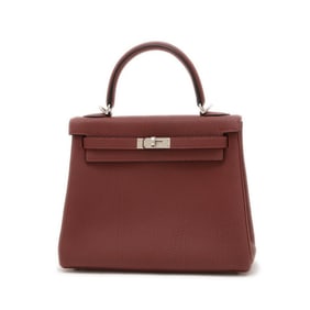 Hermes Hermès Kelly 25 Handbag, Togo, Rouge H, Silver Hardware, Double Stamp
