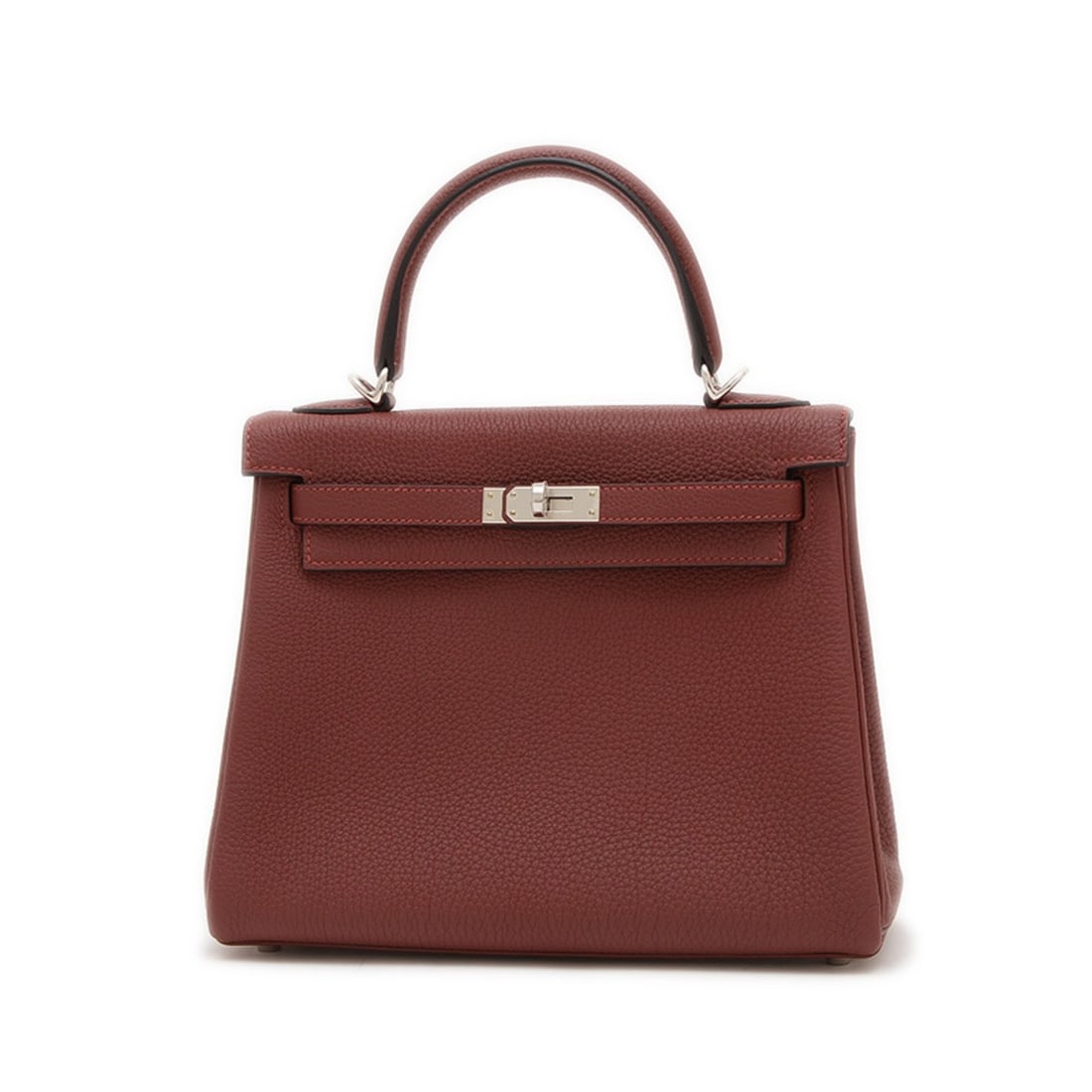 Hermes Hermès Kelly 25 Handbag, Togo, Rouge H, Silver Hardware, Double Stamp