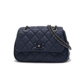 Chanel Matelasse Chain Shoulder Bag Leather Navy A98548