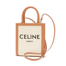 Celine Mini Vertical Cabas Hand Shoulder Bag in Ivory and Tan Canvas (193302BNZ)