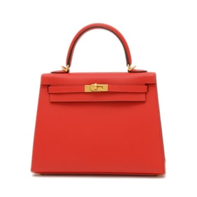 Hermes Hermès Kelly 25 handbag with exterior stitching, Epsom leather, Rouge Ladue, gold hardware,