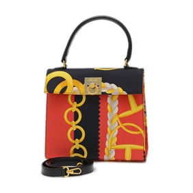 Celine Vintage Hand Shoulder Bag with Scarf Pattern in Red and Black