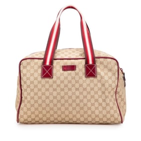 Gucci GG Canvas Boston Bag 153240 Beige Red Leather Women's GUCCI