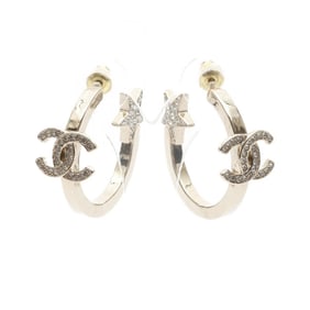 CHANEL Coco Mark Star Hoop Earrings with Gold-Plated Rhinestones for Women, Available in Gold and